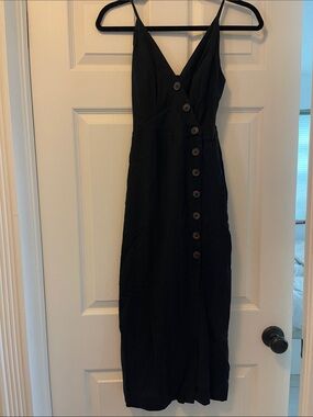 Urban outfitter Strap Black Button-Front Midi Dress